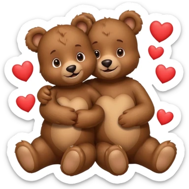 girl bear and boy bear hugging, surrounded by hearts, playful and loving, cute sticker