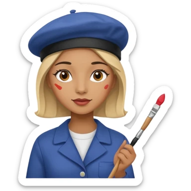 female artist painting, wearing a beret sticker