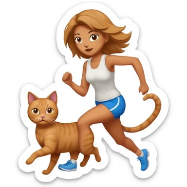 Woman running with cat in hands  sticker