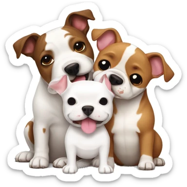 Two dogs, a White Bull terrier, and a brown-and-tan frenchie hugging sticker