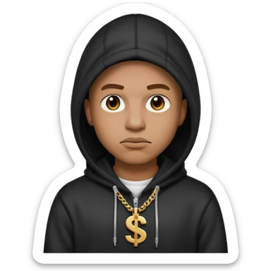 rapper emoji with hoodie and dollar sign necklace, serious face sticker