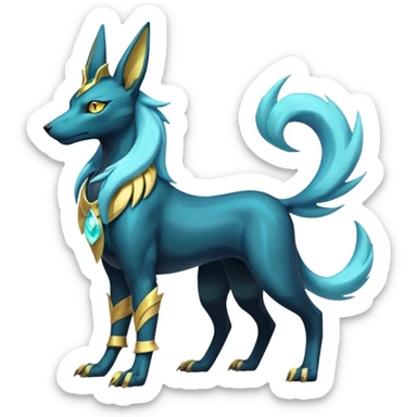 Shiny legendary epic viridescent Suicune-Anubis-Umbreon-Manectric-Luxray-Fakémon-fusion-animal-creature, full body  sticker