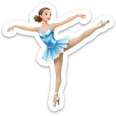 An icon featuring a graceful figure skater performing a spin on the ice. The background includes a grand ice rink palace with shining spotlights and cheering spectators in the stands. Transparent background highlights the elegance and artistry of figure skating sticker
