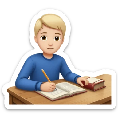 boy studying boats in the library sticker