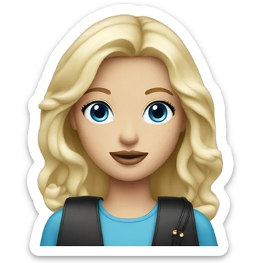 Blonde girl blue eyes with Prada bag sticker