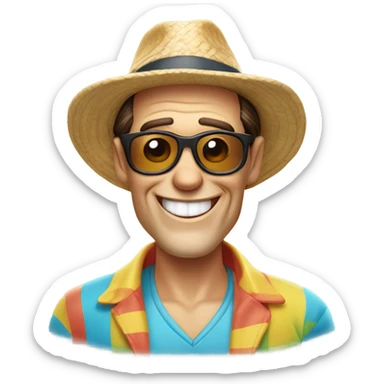 jim carrey face at the beach shirt and hat sunscreen no teeth sticker