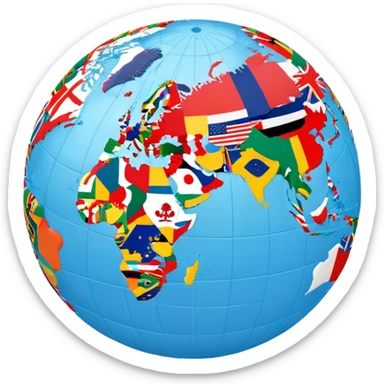World globe covered with many small country flags from around the world sticker