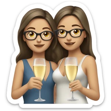 two caucasian brunette girls champagne sticker