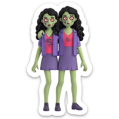 girl zombie with black long curly hair, emo style sticker