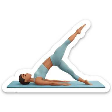 A person performing a Pilates exercise on a mat in a clean, modern studio. The focus is on core strength and flexibility, with a neutral, calming color palette. Simple equipment like a reformer machine and a soft, tranquil background enhance the feeling of controlled movement and focus. sticker