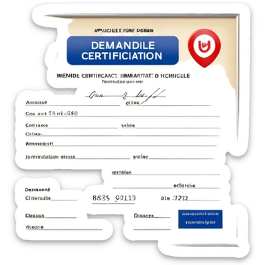 The image shows a French vehicle registration form called "Demande de Certificat d'Immatriculation d'un Véhicule" or "Carte Grise." It is used to register a vehicle in France. The form includes sections for vehicle details, applicant information, residence, technical characteristics, additional information, and signature. It must be accurately completed to avoid delays in processing. sticker