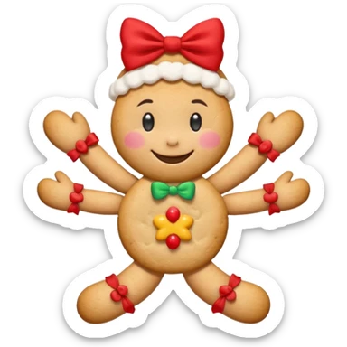 Christmas cookie with arms and legs but and red bow on her head sticker