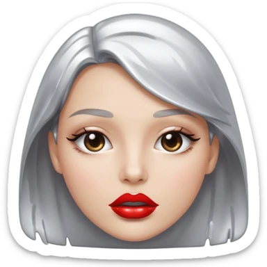 slightly parted lips, silver chrome material, glossy wet shine, seductive aesthetic sticker