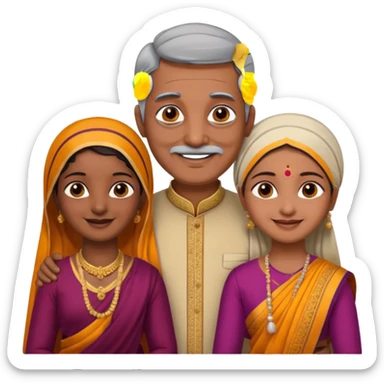 South indian family with a 70 years old father and mother and a 40 years old daughter. They wear a traditional dress. They are smiling. sticker