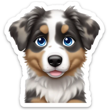 merle australian shepherd puppy with blue eyes paws at bottom peeking sticker