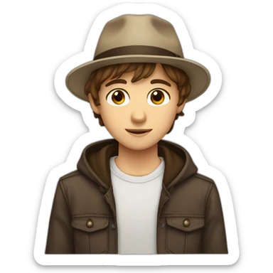 teenager boy white brown hair brown eyes hat sticker