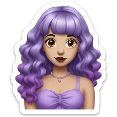 Melanie Martinez with long split dye hair and a purple dress with a heart sticker