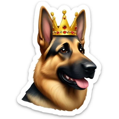 German shepherd wearing crown sticker