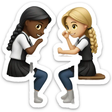 Two schoolgirl at the table are talkng sticker