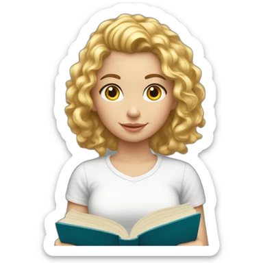 caucasian-girl-with-curly-blonde-medium-hair-reading-book-wearing-white-y-shirt sticker