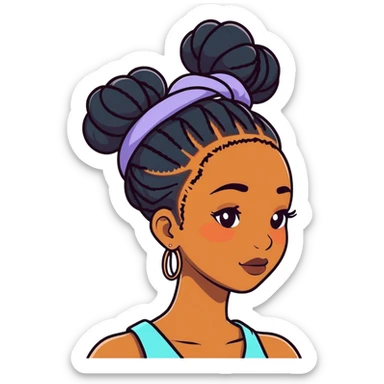 Black girl with long Locs twisted into a bun sticker