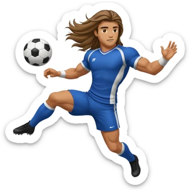 Long Haired Football Players, Male player with long hair kicking ball sticker