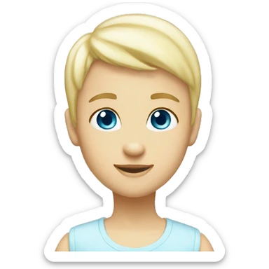 Blonde straight short hair baby blue eyes saying hi sticker