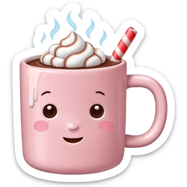 Light Pink mug of hot chocolate with marshmallows  sticker