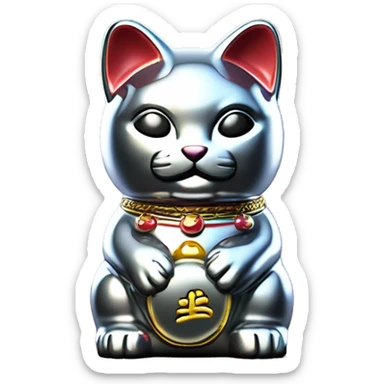 Full chrome plated solid color uncluttered maneki neko 3d sticker