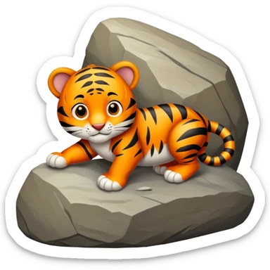 baby tiger climbing a rock sticker