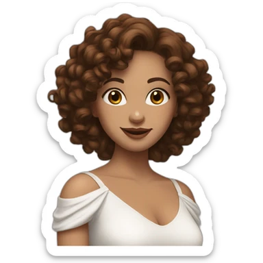 white woman-designer with brown curly hair middle length, wears Off Shoulder Batwing Tank makes love with hands sticker