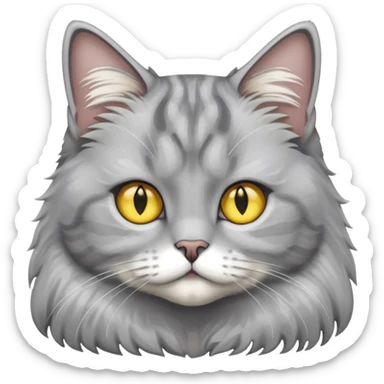 grey fluffy british long hair cat with yellow eyes cuteer  sticker