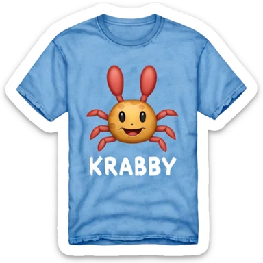 Blue shirt with the text I love KRABBY. And the shirt has holes sticker