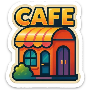 a cafe, bold outlines, vintage vibe, retro sticker style sticker