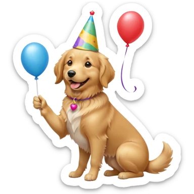 A dog wearing a party hat, wagging its tail while holding a tiny balloon.

















 sticker