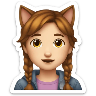 cat licks short girl with short brown hair and she has freckles sticker