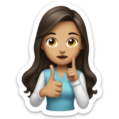 brunette girl pouting and doing the peace sign sticker