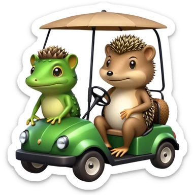 Frog and a hedgehog on a golf cart sticker