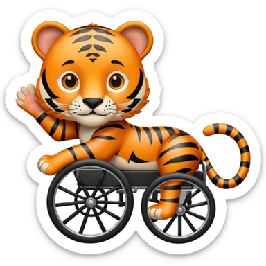 tiger in a wheel chair with hands up sticker