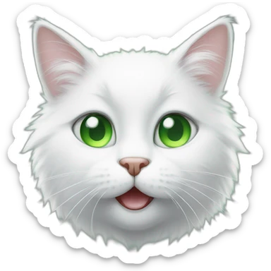 Fluffy White cat with big Green eyes begging sticker
