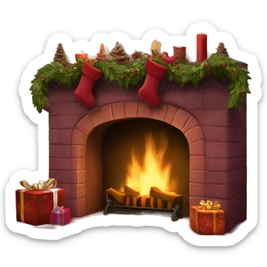Realistic decorated burgundy Christmas fireplace sticker
