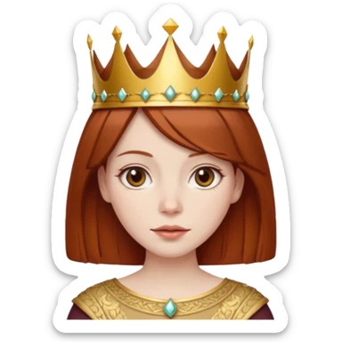 woman with reddish-brown bobbed hair with a crown sticker