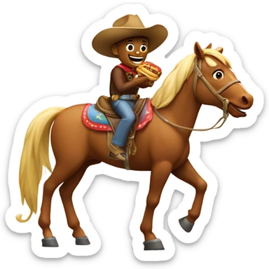 Emoji eating big hotdog white riding a horse with a cowboy hat sticker