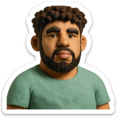 tan guy with mid-length brown and black curly hair like LaMelo Ball, beard, chubby build sticker