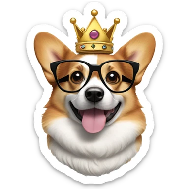 Tri-colored-corgi with round glasses and a crown  sticker