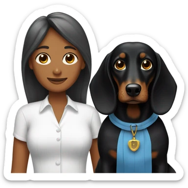 Woman and man together with two long-haired black dachshunds sticker