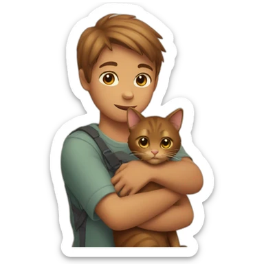 Brown Cat in arms of boy sticker