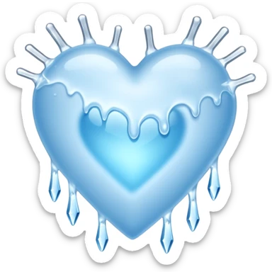 An ice blue heart with frost spidering across it and icicles dripping from it sticker
