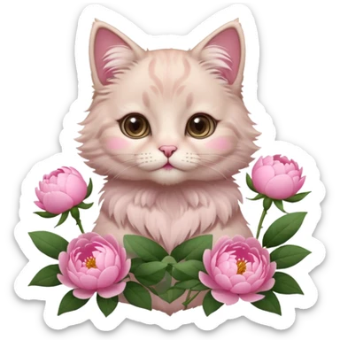 Cute cat Handing pink peonies sticker