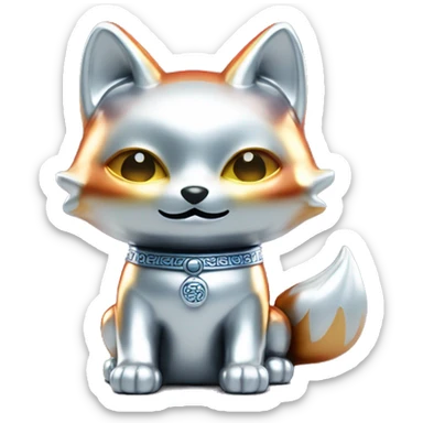 fully chrome fox statue in the form of maneki neko sticker